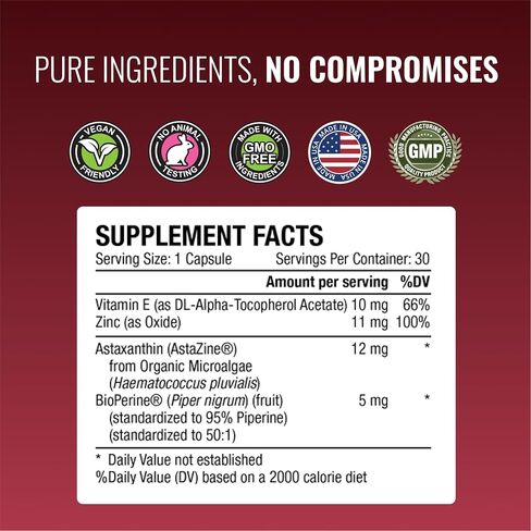 معتمد من Science® Astaxanthin 12 mg - مضاد أكسدة قوي للغاية - يدعم القلب والعينين والمفاصل والجلد - 30 كبسولة نباتية لكل زجاجة - كمية تكفي لمدة 3 أشهر in Saudi Arabia
