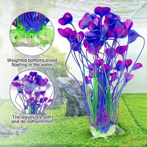 Hamiledyi Aquarium Plastic Plants Tall Fish Tank Decorations, Fish Tank Plants Artificial Green Water Plants Grass Cluster Aquarium Décor Soft Plastic Fake Aquarium Artificial Plants 2PCS in Kuwait