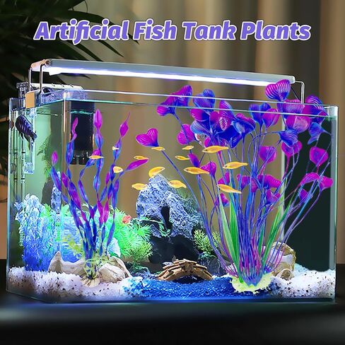Hamiledyi Aquarium Plastic Plants Tall Fish Tank Decorations, Fish Tank Plants Artificial Green Water Plants Grass Cluster Aquarium Décor Soft Plastic Fake Aquarium Artificial Plants 2PCS in Kuwait