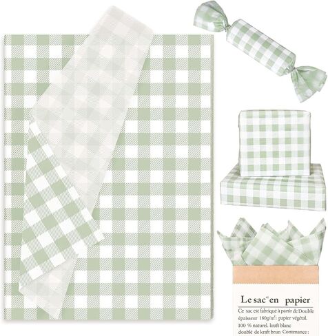 Whaline 100 Sheets Sage Green Buffalo Plaid Tissue Paper Mint Green Checkered Gift Wrapping Tissue DIY Art Craft Tissue Paper for Wedding Birthday Baby Shower Bouquet, 13.7 x 19.6 Inch in Saudi Arabia