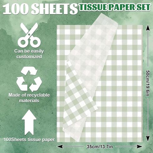Whaline 100 Sheets Sage Green Buffalo Plaid Tissue Paper Mint Green Checkered Gift Wrapping Tissue DIY Art Craft Tissue Paper for Wedding Birthday Baby Shower Bouquet, 13.7 x 19.6 Inch in Saudi Arabia