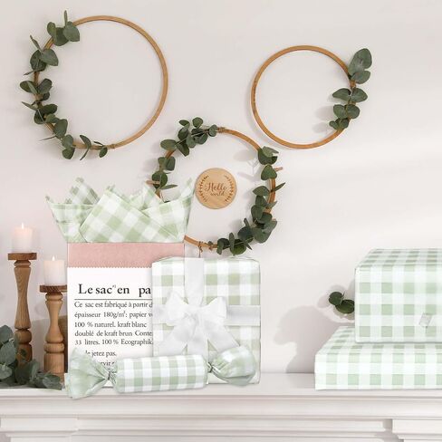 Whaline 100 Sheets Sage Green Buffalo Plaid Tissue Paper Mint Green Checkered Gift Wrapping Tissue DIY Art Craft Tissue Paper for Wedding Birthday Baby Shower Bouquet, 13.7 x 19.6 Inch in Saudi Arabia