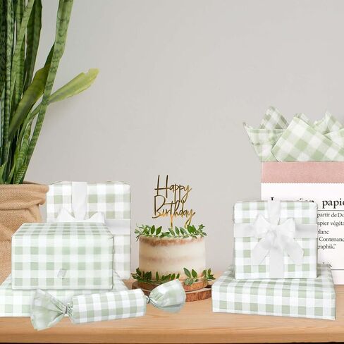 Whaline 100 Sheets Sage Green Buffalo Plaid Tissue Paper Mint Green Checkered Gift Wrapping Tissue DIY Art Craft Tissue Paper for Wedding Birthday Baby Shower Bouquet, 13.7 x 19.6 Inch in Saudi Arabia
