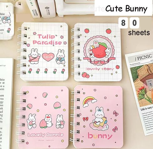 4 قطع من دفاتر الملاحظات الحلزونية الصغيرة اللطيفة A7 Kawaii الكرتونية الصغيرة دفاتر الملاحظات صفحات فارغة 80 ورقة - 160 صفحة مجلات للدراسة والرسم وكتابة الملاحظات هدية هدية لحفلات الأطفال، 3.14 × 4 بوصة in Kuwait