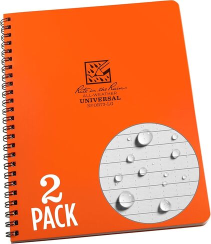 Rite in the Rain Weatherproof Side Spiral Notebook, 6.625" x 8.5", Orange Cover, Universal Pattern, 2 Pack (No. OR73-LGL2) in Saudi Arabia