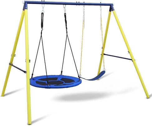 440 lbs Outdoor Swing Set, 40 inch Swing Sets for Backyard 2 Seat Duty Metal Swing Frame Waterproof with Adjustable Saucer Swing Belt Swing Kids Playground Sets Gift in Saudi Arabia