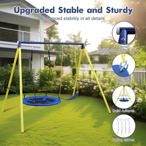 440 lbs Outdoor Swing Set, 40 inch Swing Sets for Backyard 2 Seat Duty Metal Swing Frame Waterproof with Adjustable Saucer Swing Belt Swing Kids Playground Sets Gift in Saudi Arabia