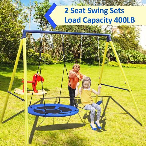 440 lbs Outdoor Swing Set, 40 inch Swing Sets for Backyard 2 Seat Duty Metal Swing Frame Waterproof with Adjustable Saucer Swing Belt Swing Kids Playground Sets Gift in Saudi Arabia