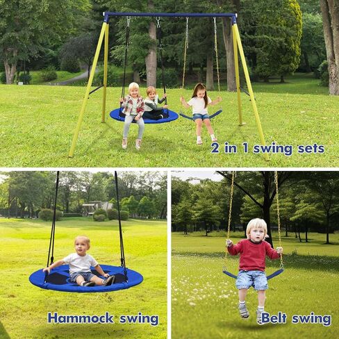 440 lbs Outdoor Swing Set, 40 inch Swing Sets for Backyard 2 Seat Duty Metal Swing Frame Waterproof with Adjustable Saucer Swing Belt Swing Kids Playground Sets Gift in Saudi Arabia