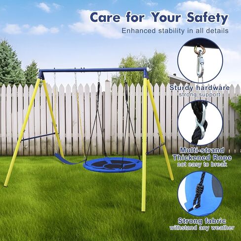 440 lbs Outdoor Swing Set, 40 inch Swing Sets for Backyard 2 Seat Duty Metal Swing Frame Waterproof with Adjustable Saucer Swing Belt Swing Kids Playground Sets Gift in Saudi Arabia