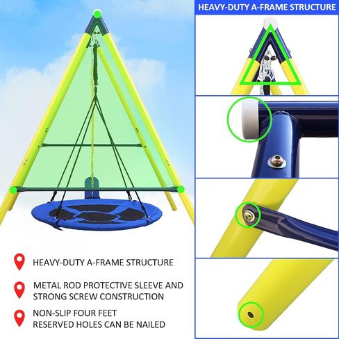 440 lbs Outdoor Swing Set, 40 inch Swing Sets for Backyard 2 Seat Duty Metal Swing Frame Waterproof with Adjustable Saucer Swing Belt Swing Kids Playground Sets Gift in Saudi Arabia