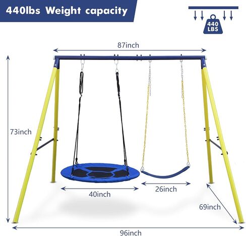 440 lbs Outdoor Swing Set, 40 inch Swing Sets for Backyard 2 Seat Duty Metal Swing Frame Waterproof with Adjustable Saucer Swing Belt Swing Kids Playground Sets Gift in Saudi Arabia
