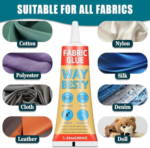 Fabric Glue Permanent, 40ml Liquid Stitch Fabric Glue for Clothing Permanent Washable, Patches, Denim, Leather, Polyester, Flannel, Cotton-Mighty mend it Waterproof (1 Pack 1.36oz) in Saudi Arabia