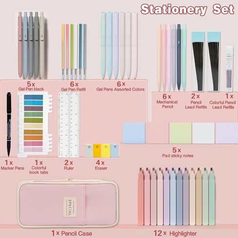 52 PCS Aesthetic School Supplies with Highlighters, Mechanical Pencils, Color Ink Gel pens, Pencil Case, Bible Study Supplies, Pens Pencils and Highlighters Set, Stationary Set for Student in Saudi Arabia