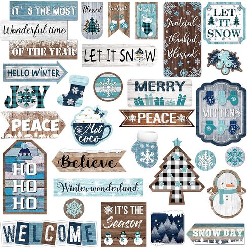 Funrous 30 قطعة عيد الميلاد لوحة الإعلانات الزينة الشتاء الفصول الدراسية ديكور الفرح رقاقات الثلج دعونا الثلج عيد الميلاد القواطع مجموعة لفصل الشتاء عطلة المدرسة المنزل الفصول الدراسية لوحة الجدار الزينة in Kuwait