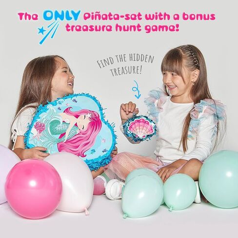 Mermaid Pinata Birthday Party Supplies Game - Under the Sea Princess Decorations Set Idea for Little Girls & Kids, Piñata de Sirena Ocean Theme Kit - Large Pinata, Mini Seashell, Blindfold & Bat in Kuwait