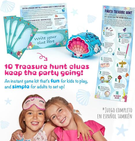 Mermaid Pinata Birthday Party Supplies Game - Under the Sea Princess Decorations Set Idea for Little Girls & Kids, Piñata de Sirena Ocean Theme Kit - Large Pinata, Mini Seashell, Blindfold & Bat in Kuwait
