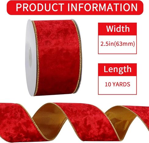 Red Velvet Wired Ribbon 2.5 Inch x 10 Yards Luxury Velvet Christmas Ribbon for Gift Wrapping Christmas Tree Decoration Tree Topper Bows Making Wedding Decor Crafts Wreaths Supplies in Saudi Arabia