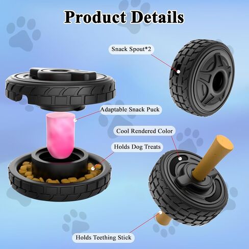 5-in-1 Dog Entertainment Toy, Frozen Treat Toy for Dog, Treats Distribution Puzzle Tire Dog Toys to Keep Dogs Busy, Dog Chew Toys for Aggressive Chewers, Natural Rubber Durable and Safe in Saudi Arabia