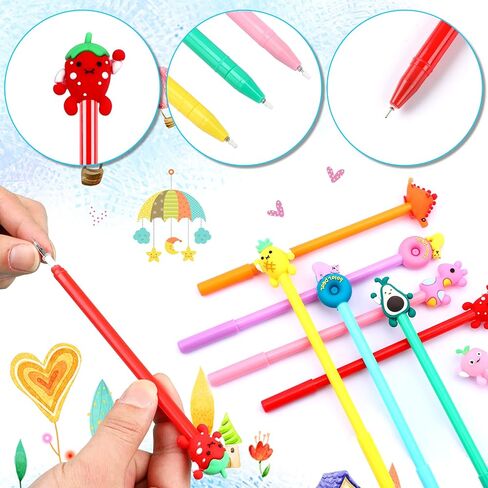 SANNIX 50 Pieces Cartoon Cute Pens Gel Black Ink Pens Bulk Assorted Novelty Kawaii Writing Pen for Kids Students Gift School Office Home Supplies Present in Kuwait