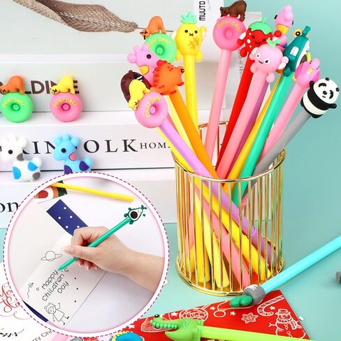 SANNIX 50 Pieces Cartoon Cute Pens Gel Black Ink Pens Bulk Assorted Novelty Kawaii Writing Pen for Kids Students Gift School Office Home Supplies Present in Kuwait