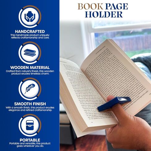 Book Page Holder - Handcrafted Mango Wood & Blue Resin Thumb Bookmark - Unique Reading Accessories & Gifts for Book Lovers, Readers & Bookworms in Kuwait