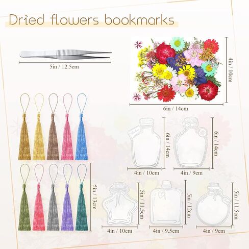 TaoBary 81 Pcs DIY Transparent Dried Flower Bookmark Set Include Clear Bookmarks Dried Flowers Colorful Tassels and Tweezer Handmade Dried Floral Bookmark for Book Bottle Supplies(Classic) in Saudi Arabia