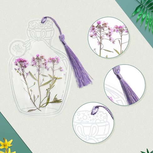 TaoBary 81 Pcs DIY Transparent Dried Flower Bookmark Set Include Clear Bookmarks Dried Flowers Colorful Tassels and Tweezer Handmade Dried Floral Bookmark for Book Bottle Supplies(Classic) in Saudi Arabia