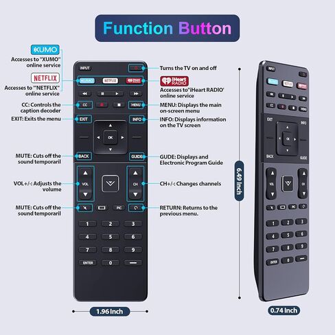 لوحة مفاتيح XRT500 QWERTY مع جهاز تحكم عن بعد بديل للضوء الخلفي متوافق مع Vizio TV M43-C1 M49-C1 M50-C1 M55-C2 M60-C3 M80-C3 M322I-B1 M422I-B1 M492I-B2 M502I-B1 M552I-B2 M602I-B3 in Kuwait