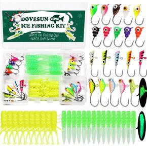 Dovesun Fishing Kit Ice Fishing Jigs Ice Fishing Lures Walleye Fishing Lures Crappie Jigs 28pcs/58pcs/34pcs/8Pcs