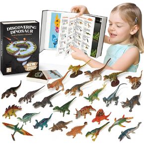 Dinosaur Toys Book with 50 PCS Different Dinosaurs Figures & Pokers,Interactive Perfect for Kids Dinosaurs Educational Toys for 3 4 5 6Year Old Boys&Girls