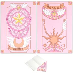 Sakura Anime Notebooks | Japanese Manga Kawaii Stationary Design for Girls Women | Cardcaptor Japanese Pastel Star Moon Wings Design | Ruled Lined Cute Travel Journal | Pack of 2 (Pink)