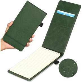 Reporters Notebook Cover 4.5*8.8Inch PU Material Flip Notepad Holder Pocket Notepad With Pen Holder With Elastic Closure Top Bound Spiral Note Pads Lined Travel Journal for Police News（Green No Book)
