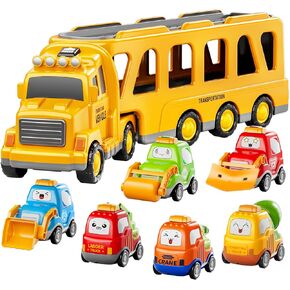 Bennol Toddler Trucks Toys for Boys Kids, 16.9-in Longer Transport Construction Truck with 6 Cars, Car Truck Toys with Lights & Sounds, Birthday Gift for 2 3 4 5 Years Old Boys and Girls