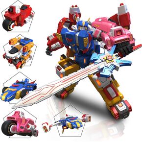 5-in-1 Transforming Vehicles Playset Include Motorcycles, Planes, Go-Karts -STEM Stacking Car Kit, Robot Transformation, Birthday Gift for Toddler Kids 7 Years Old Boys Girls