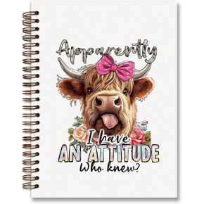 Highland Cow Gifts Spiral Notebook Journal,Preppy Trendy Cute Pinkbow Notebook Supplies for Teen Girls Women,Funky College Ruled Hardcover Notebook Journals for School Office,Cow Lover Gifts