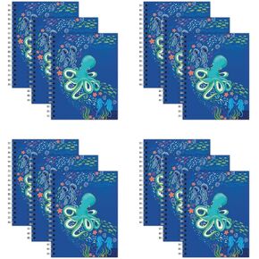 New Leaf Paper Small Spiral Bound Designer Notebooks, Bulk Pack of 12, Sealife Design, 9.75" x 7.5" 70 Sheets, 100% Recycled College Ruled Pages, Vegan, Made in USA