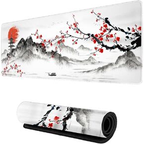 لوحة ماوس ألعاب Cherry Blossom مقاس 31.5 × 11.8 بوصة لوحة ماوس ساكورا يابانية بحواف مخيطة وقاعدة مطاطية مضادة للانزلاق ومضادة للماء لوحة ماوس كبيرة مناسبة للمكتب/المكتب/اللعبة