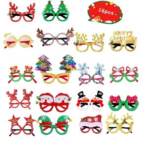 18pcs Christmas Glasses Frames Glitter Holiday Party Christmas Decoration Accessories Costume Eyeglasses for Christmas Parties Holiday Favors