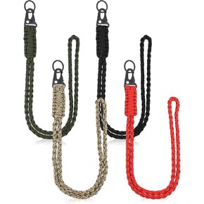 4 Pieces Heavy Duty Neck Lanyard Keychain for Men Women Outdoor Survival, Parachute Rope Necklace Keychains with HK Clip Key Ring for ID Card Badge Holder, Camera, Wallet and Keys