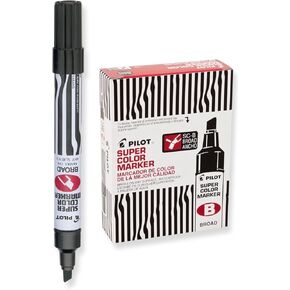 PILOT Super Color Refillable Permanent Markers, Black Ink, Broad Chisel Point, 12-Pack (44100)