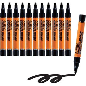 Artline Professional Concrete Permanent Markers with Durable 1.5mm Bullet Tip, Heavy Duty and Ideal for Rough Surfaces, Quick-Dry Ink Construction Markers, and for Parking Lot Marking - Black, 12-Pack