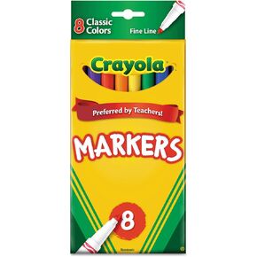 Crayola 587709 Non-Washable Markers, Fine Point, Classic Colors, 8/Set