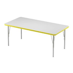 Correll 48" Clover Shaped Classroom Activity Table, Height Adjustable (19"-29") Markerboard/Dry Erase Durable High Pressure Top, Yellow Edge, Silver/Chrome Legs, School Furniture, Made in The USA