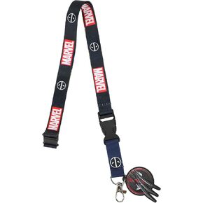 Deadpool & Wolverine Combined Mask 22" Black Lanyard With ID Sleeve