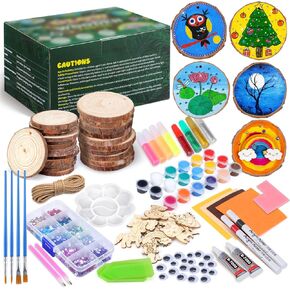 Wooden Painting Kit Crafts Kit for Kids Ages 6-12, 24 Wood Slices Glow in The Dark Arts and Crafts with Painting Craft Activities Kits, Creative Art Toys for 5, 6, 7, 8, 9, 10, 11, 12 Year Old Kids