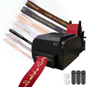 Satin Ribbon Printing Machine with Holder,200 Dpi Digital Ribbon Printer Thermal Label Printer Foil Stamping Printing Machine, 150mm/s,Supports 50+ Languages, DIY Decorative Ribbon (Four Row)