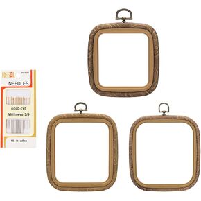 PATIKIL 3 Sizes Embroidery Hoops Set, 3 Pieces Imitated Wood Square Frame Cross Stitch Hoop Ring with Needle for Embroidery Art Craft Sewing Ornaments Hanging Decoration