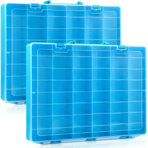 Juexica 2 Pcs 48 Grids Clear Plastic Organizer Box with Removable Dividers Toy Collector Box Transparent Compartment Container Storage for Toy Jewelry Craft Bead (Box Only) (Clear)