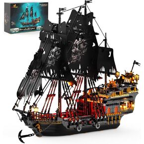 JMBricklayer Pirate Ship Building Toys with Lights, Pearl Pirate Ship Model Boat Kit 40002, Black Ship Toy Building Sets for Adult Boys Girls 14+, Home Office Decor(1713 PCS)